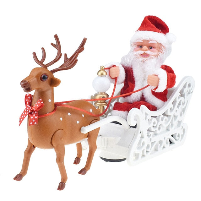 Santa Claus Doll Elk Sled Toy Universal Electric Car with Music Children Kids Christmas Electric Toy Doll Home Xmas Decor Gifts