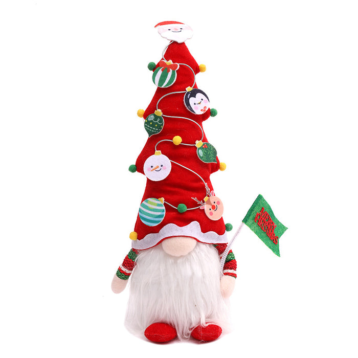 Christmas Tree Hat Hair Dwarf Doll Holding Flag Faceless Rudolph Doll Shopping Mall Window Decoration