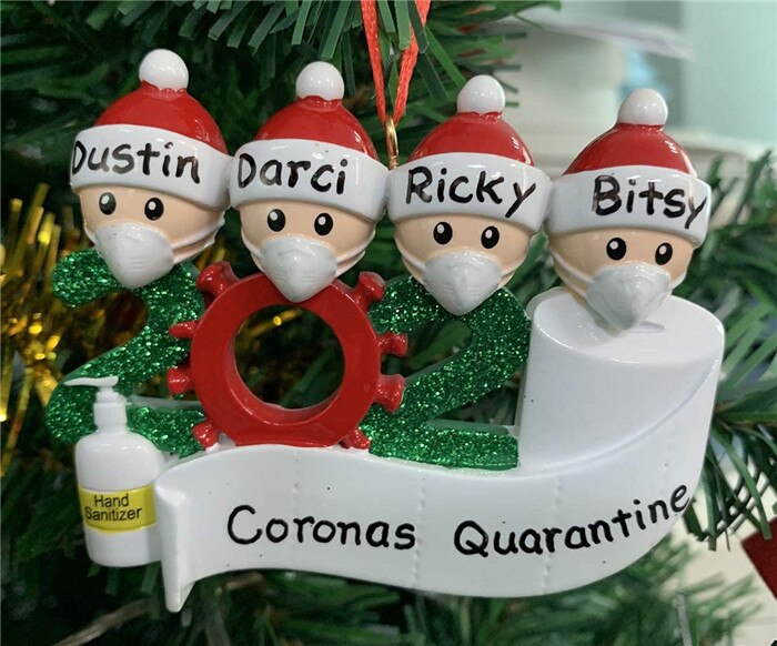 Quarantine Christmas Decoration Gift Personalized Hanging Ornament Pandemic -Social Party Distancing Santa Claus with Mask