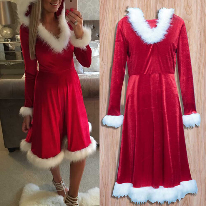 Christmas Red Dress Santa Velvet Family Matching Clothes Happy New Year Party Vestidos WDC1669