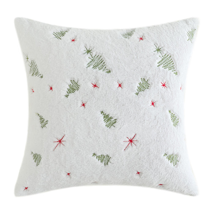 Christmas Tree Embroidery Pillow Cover Plush Snowflake