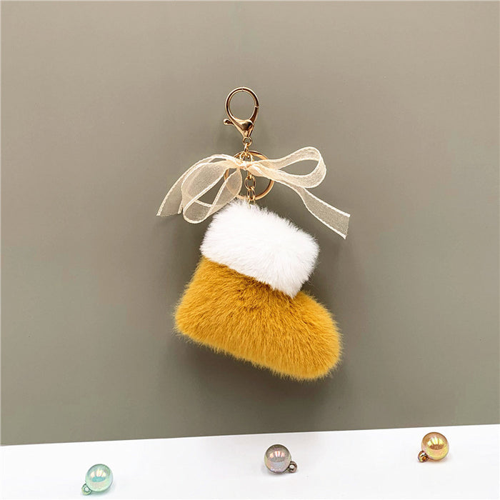 Christmas Boots Key Chain Cute Bow Bag Pendant Cartoon Plush Car Key Chain Ring Gift Accessories