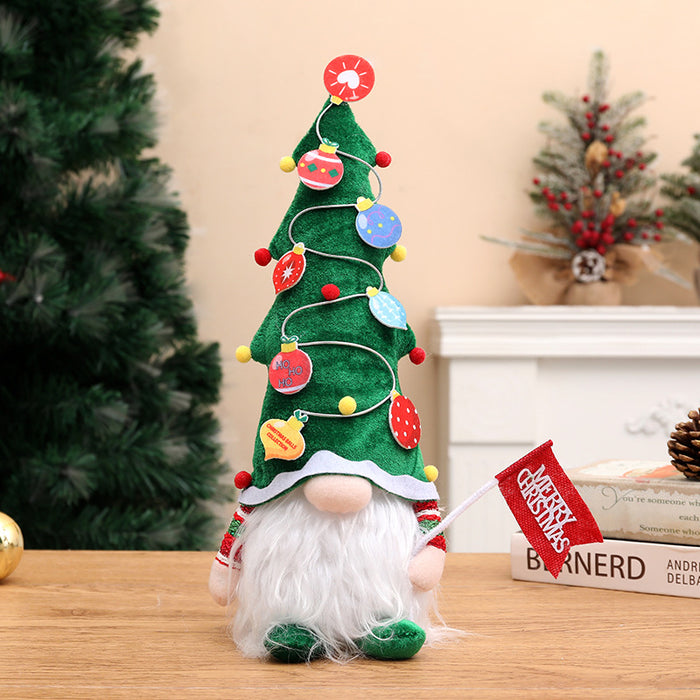 Christmas Tree Hat Hair Dwarf Doll Holding Flag Faceless Rudolph Doll Shopping Mall Window Decoration