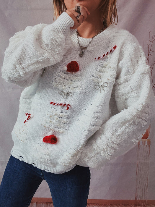 Women's Handmade Pearl Christmas Theme Sweater