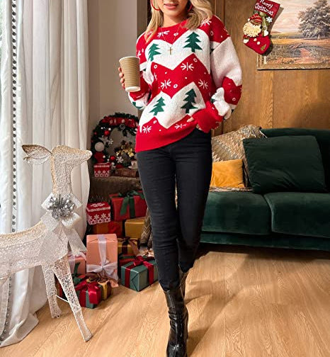 Christmas Tree Jacquard Women's Casual Long-sleeved Sweater