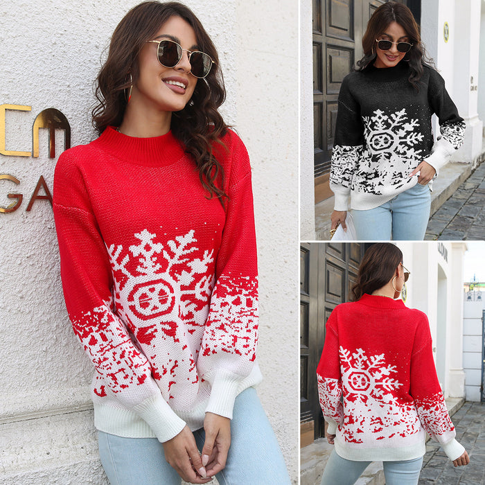 Women's Snowflake Jacquard Lantern Christmas Jumper Winter christmas Sweater