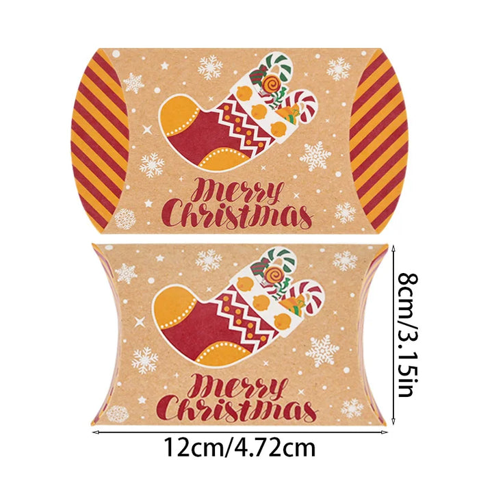 10pcs Christmas Pillow Shape Candy Box Kraft Paper Xmas Cookie Gifts