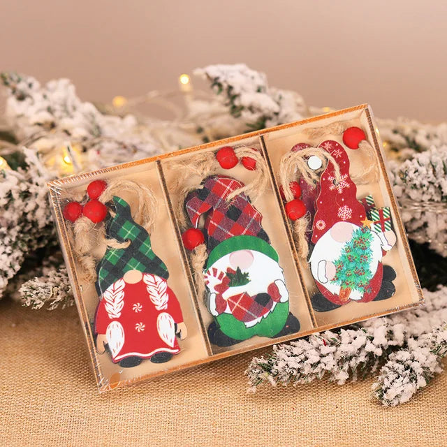 12/9Pcs Christmas Wooden Pendant Snowflake Xmas Tree Hanging Ornaments