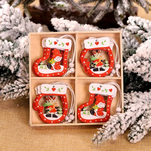 12/9Pcs Christmas Wooden Pendant Snowflake Xmas Tree Hanging Ornaments