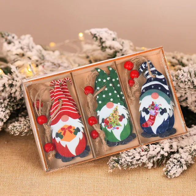 12/9Pcs Christmas Wooden Pendant Snowflake Xmas Tree Hanging Ornaments