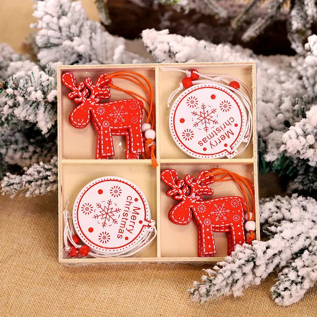 12/9Pcs Christmas Wooden Pendant Snowflake Xmas Tree Hanging Ornaments