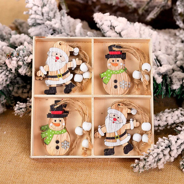 12/9Pcs Christmas Wooden Pendant Snowflake Xmas Tree Hanging Ornaments