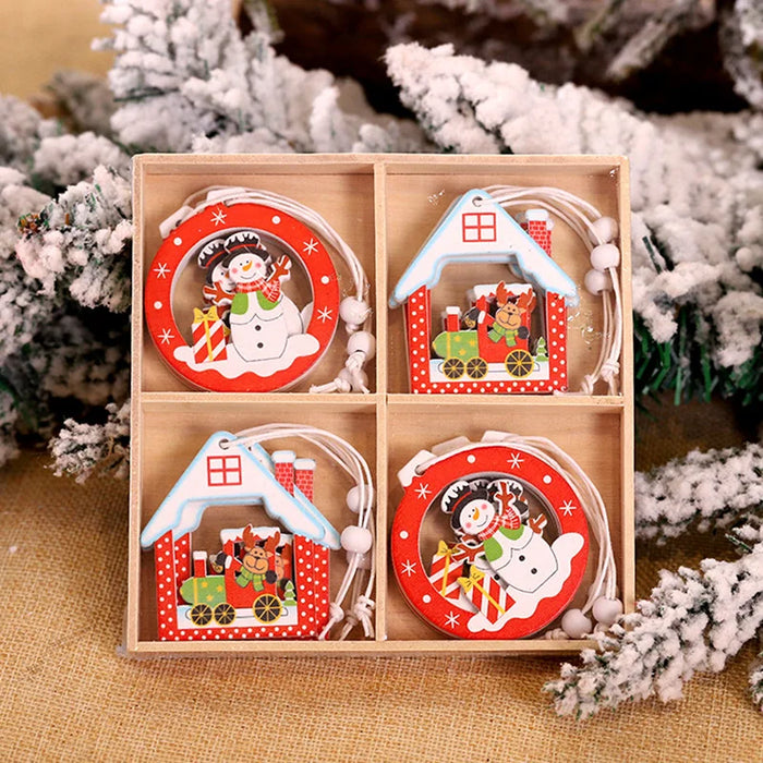 12/9Pcs Christmas Wooden Pendant Snowflake Xmas Tree Hanging Ornaments