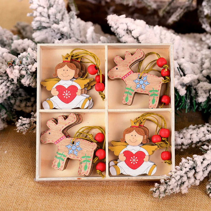 12/9Pcs Christmas Wooden Pendant Snowflake Xmas Tree Hanging Ornaments