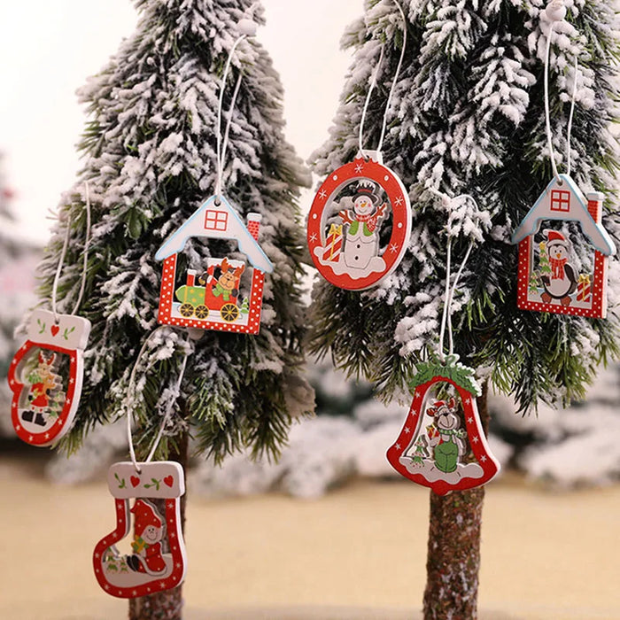 12/9Pcs Christmas Wooden Pendant Snowflake Xmas Tree Hanging Ornaments