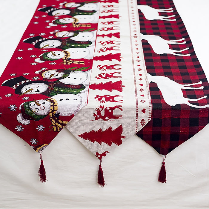 Christmas Elk Snowman Table Runner Merry Christmas Decorations