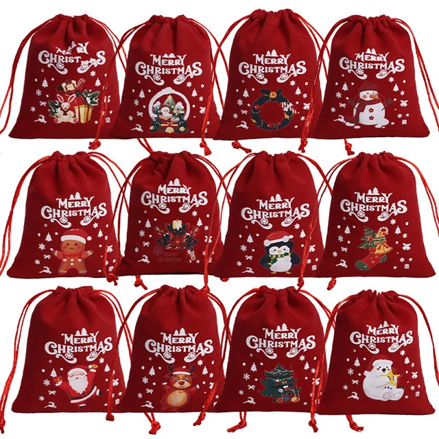 12pc Christmas Velvet Bags