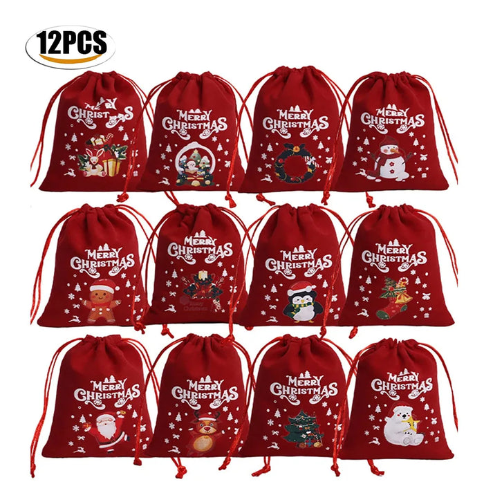 12pc Christmas Velvet Bags