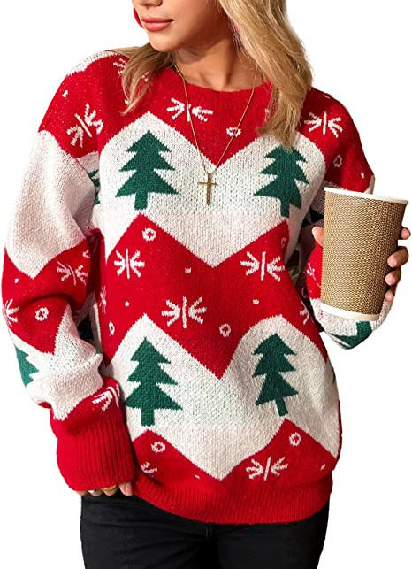 Christmas Tree Jacquard Women's Casual Long-sleeved Sweater