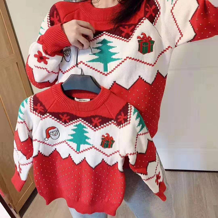 Christmas Sweater Pure Cotton Knitted Embroidery Pattern Parent-child