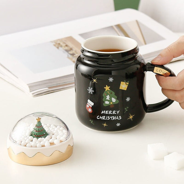 Christmas Water Cup New Ceramic Cup Mug with Lid Household Milk Coffee Cup Student Good-looking Couple's Cups