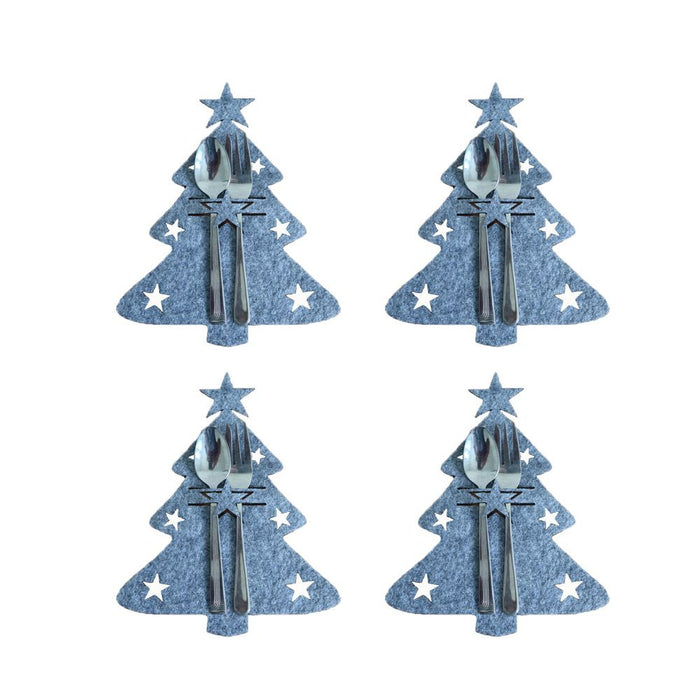 4PCS Christmas Knife and Fork Holder Elk Xmas Tree Pocket Cutlery Bag Non-woven fabric Tableware Organizer Table Decor Tools