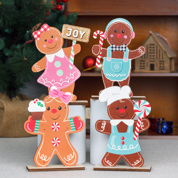 Couple Gingerbread Man Christmas Biscuit Man Figures Decoration Desktop Christmas Wooden