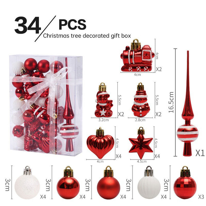 Christmas ornaments 34PCS painted Christmas ball set gift bag mini Christmas tree pendant