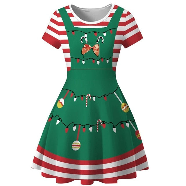 Charming dress women winter Snowman Christmas Red 1950s Notes Print Vintage Costume Swing Party Dress robe hiver femme