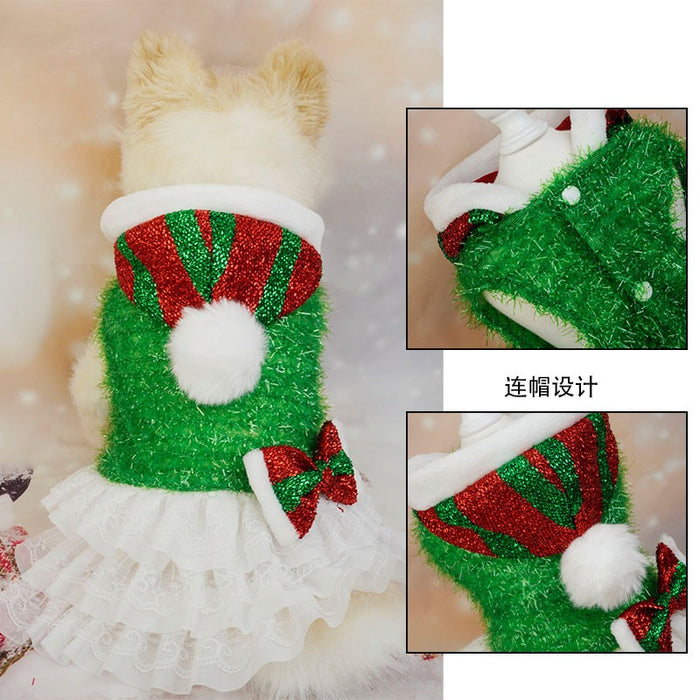 Christmas Cross border Pet Dog Clothes Christmas Atmosphere Hooded Cake Skirt