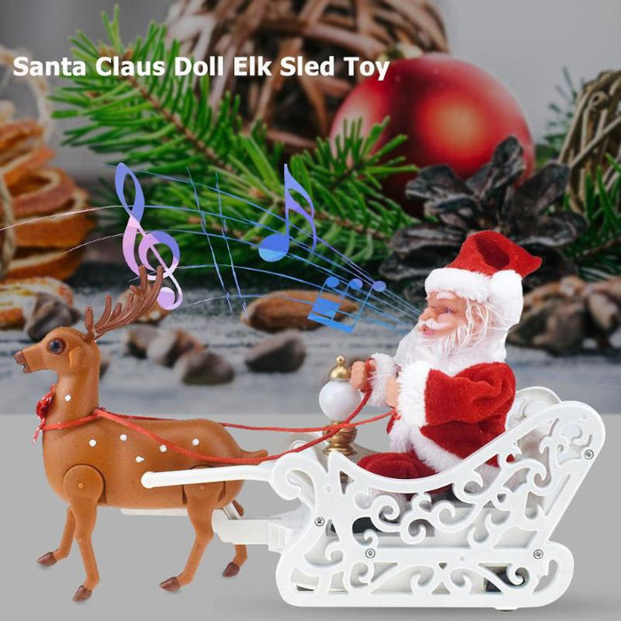 Santa Claus Doll Elk Sled Toy Universal Electric Car with Music Children Kids Christmas Electric Toy Doll Home Xmas Decor Gifts