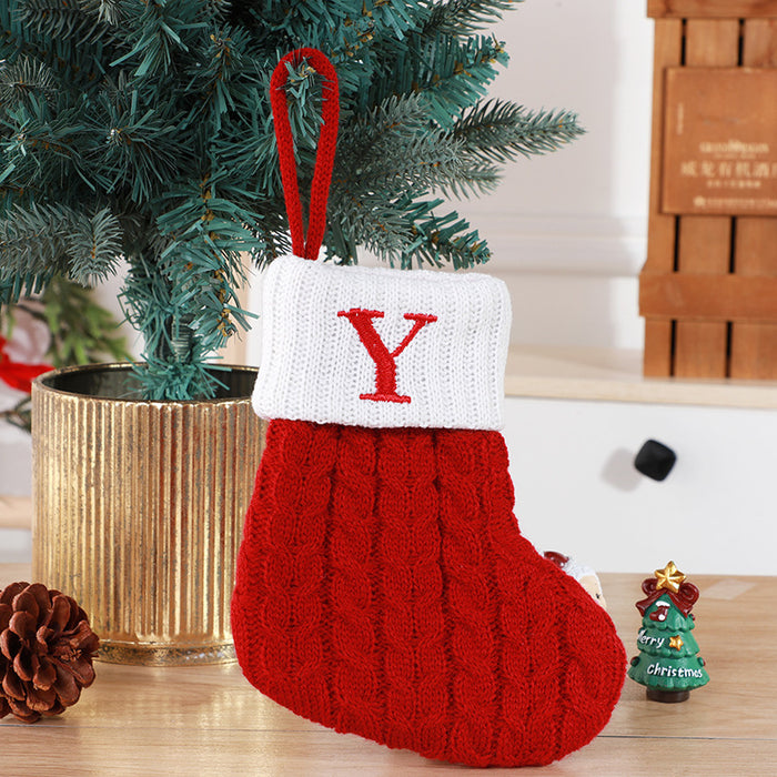 Cute Letters Christmas Stockings Decorative Creative Tree Pendant Wool Knitted Socks