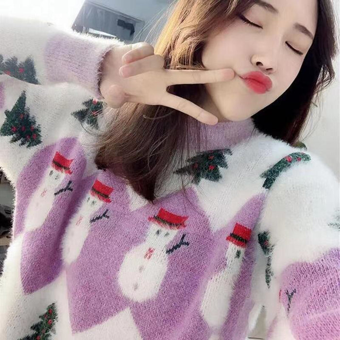 Christmas Sweater Women Casual Pullover Oversized Knitted Sweater Winter Jumper Autumn Knitwear