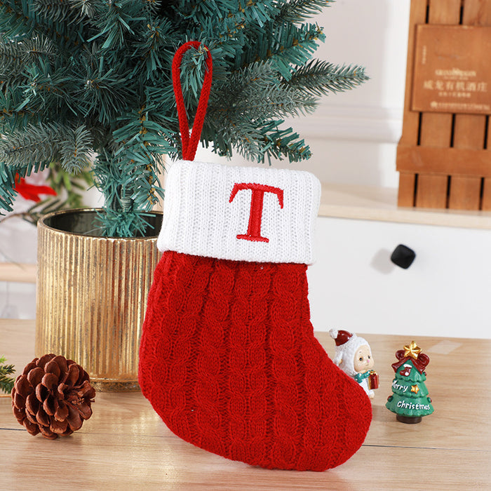 Cute Letters Christmas Stockings Decorative Creative Tree Pendant Wool Knitted Socks