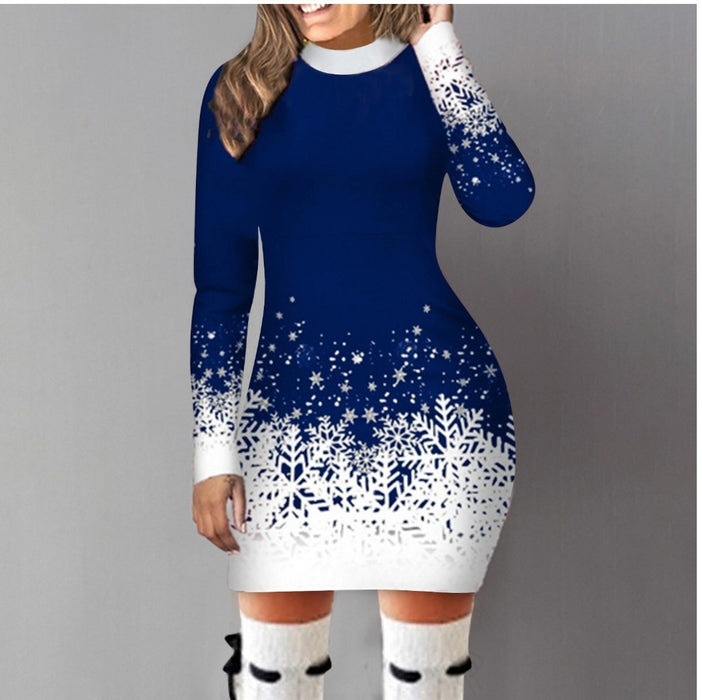 Women's A-line Christmas print long-sleeved dress