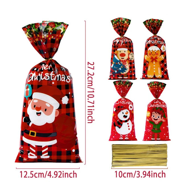 25/50/100pcs Christmas Candy Bags With Rope