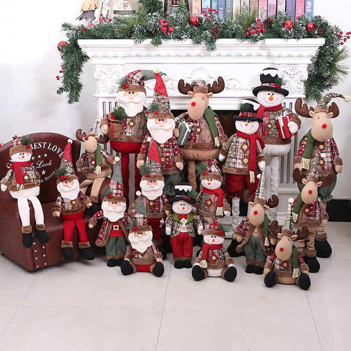 Christmas retro small snowflake plaid retractable doll decoration ornaments