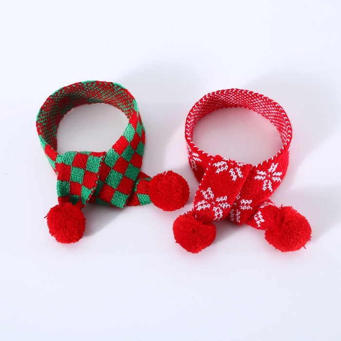 Pet Cat Dog Knitted Wool Plaid Snowflake Santa Claus Scarf Warm Christmas Three-dimensional Hat