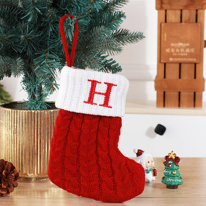 Cute Letters Christmas Stockings Decorative Creative Tree Pendant Wool Knitted Socks