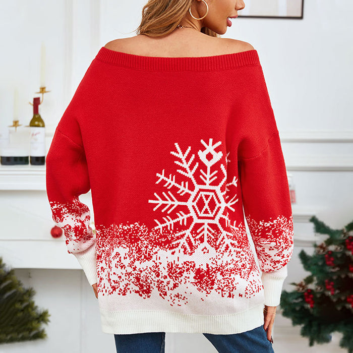 Little Snowflake Christmas Sweater Casual Off-the-shoulder Sweater Women