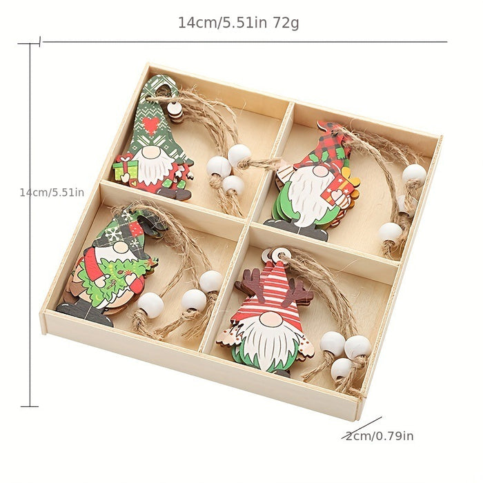 Christmas Painted Wooden Pendant Santa Claus Gift Christmas Tree 12pcs