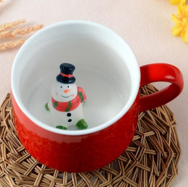 Christmas Mug Coffee Milk Breakfast Mug Snowman Santa Claus Cartoon Ceramics Cup 3D Animal Christmas Gift Cup for Friend Family