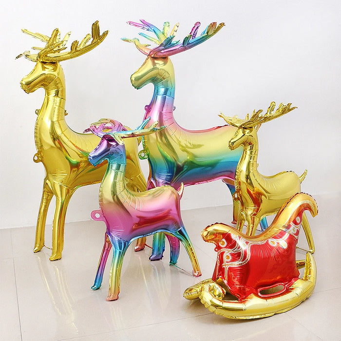 2pcs Colorful Gold Christmas Series Standing Large Small Elk Aluminum Foil