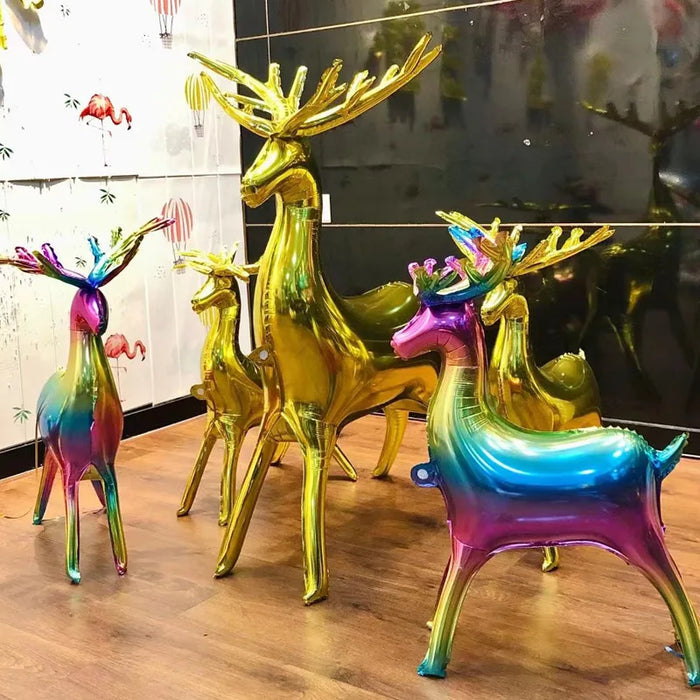 2pcs Colorful Gold Christmas Series Standing Large Small Elk Aluminum Foil