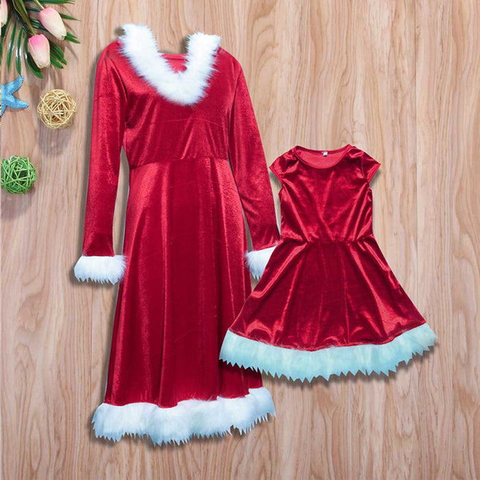 Christmas Red Dress Santa Velvet Family Matching Clothes Happy New Year Party Vestidos WDC1669