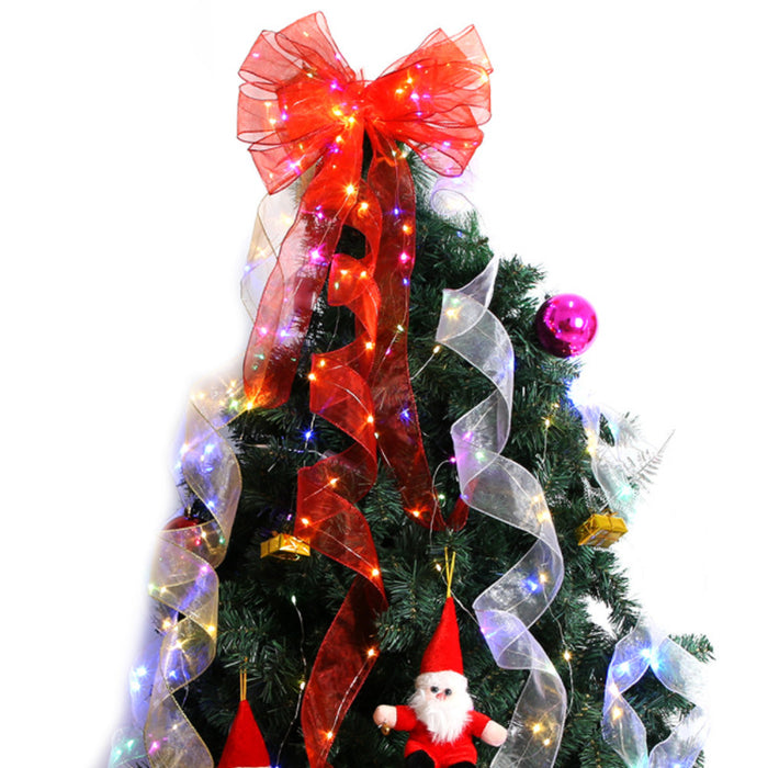 Christmas Ribbon LED String Lights Christmas Tree Decorative Lights Gift Box Decorative Ribbon Flashing Strings Satin Copper Wire Lights