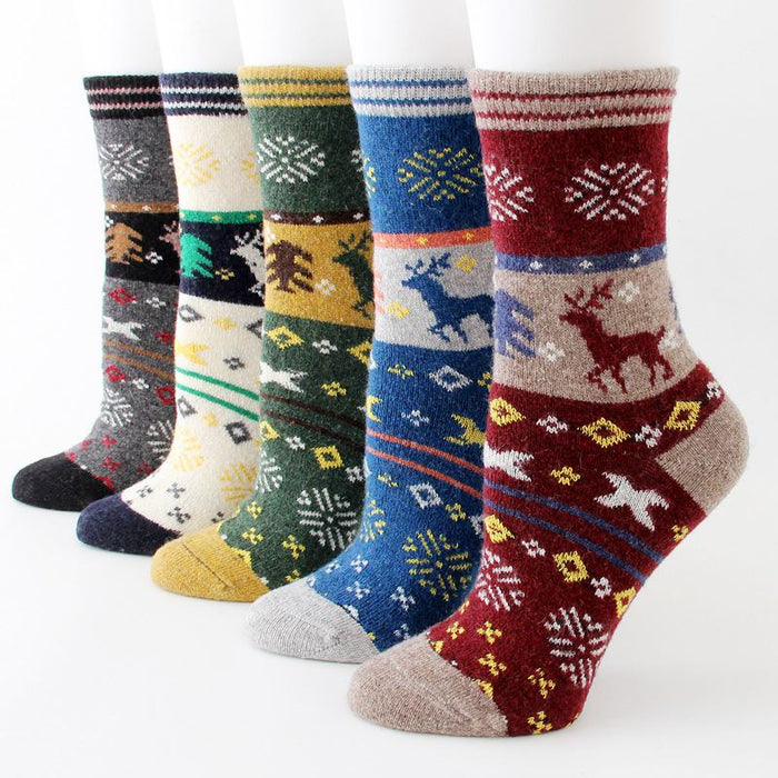 Outdoor Sport Socks Christmas Woolen Socks Winter Warm Cartoon Crew Socks Soft Cute Elk Slipper Socks