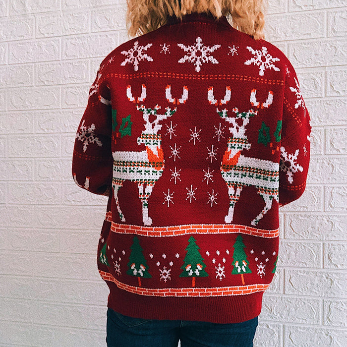 Women's  Christmas Theme Elk Snowflake Christmas Tree Knitted Sweater