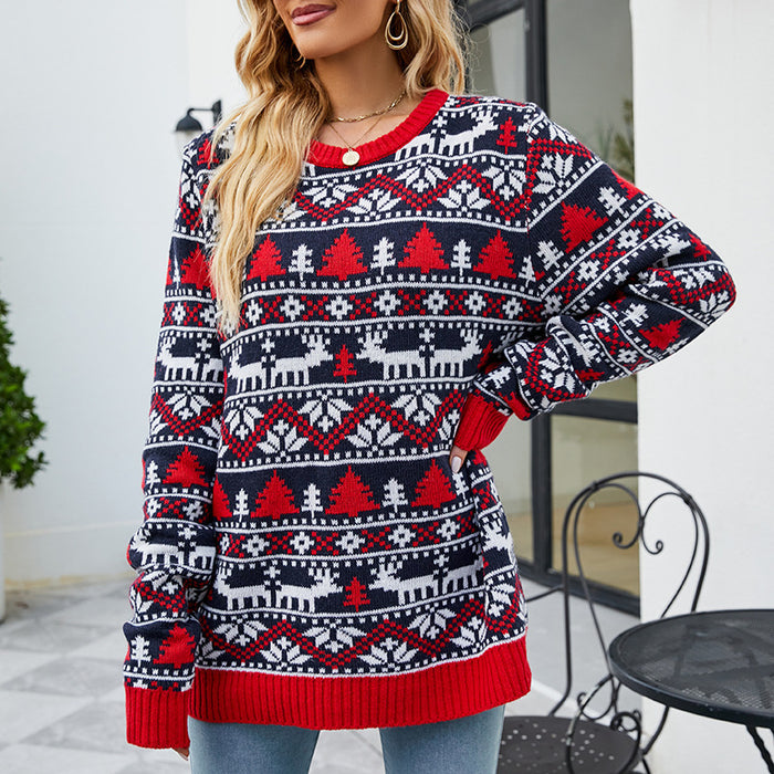 Christmas Deer Sweater Women's Loose Round Neck