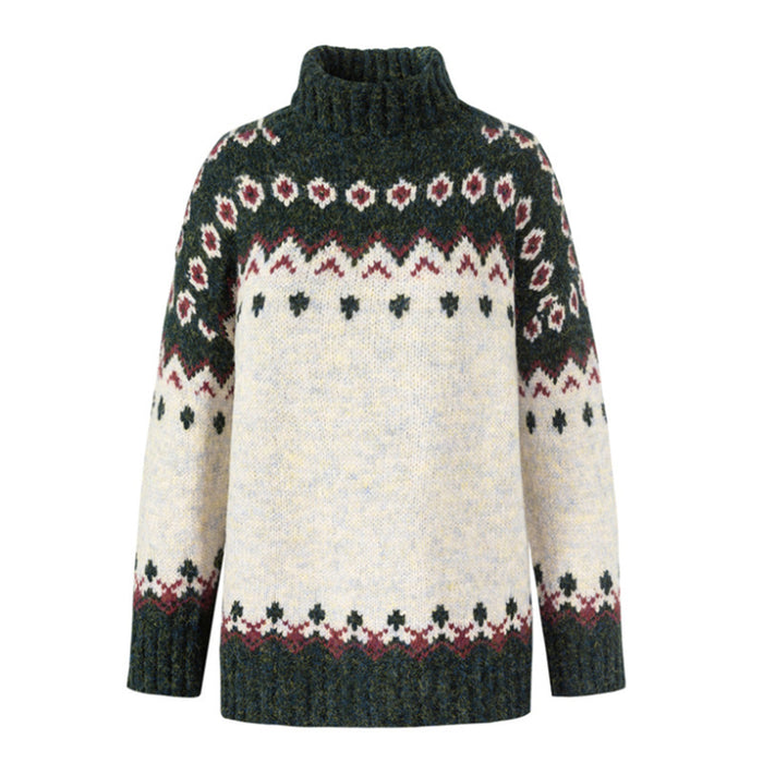 Long Sleeve Jacquard Knitted Thick Sweater